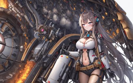 masterpiece, best quality, 8k_wallpaper, masterpiece, best_quality, hyper_detailed, high_detail, exquisite_detail, finely_detailed, intricate_details, 1girl, robot_girl, beautiful_girl, cannon, holding_cannon, modules_combined_with_body, aiming_at_target, steampunk