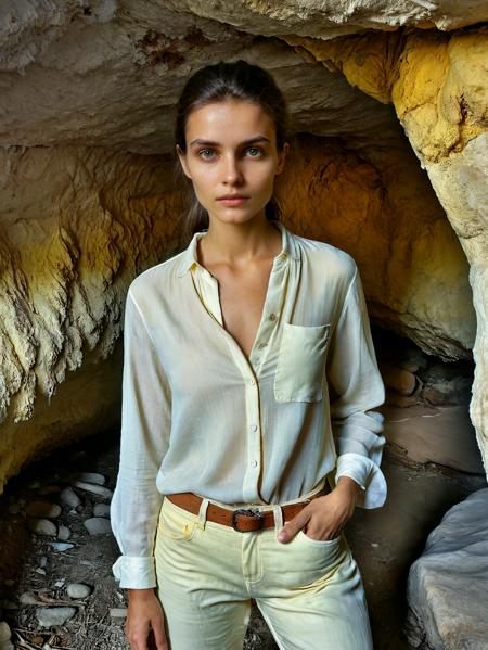 photo of beautiful woman, skin pores, perfect eyes, 19yo, 

highly detailed, exploring a cave,

BREAK
White silk blouse
BREAK
Pale yellow linen pants, 
BREAK
slim, petite, fit, real skin, textured skin, intricately detailed eyes, vivid colors, high dynamic range,

<lora:Desolation:0.4>
<lora:sss-000009:1> sss 
<lora:Abandoned_SDXL:0.6>