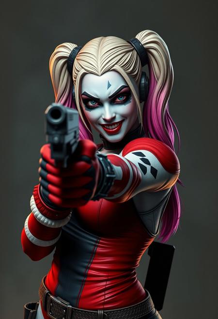 score_9, score_8_up, score_7_up, 4K, UHD
(((Borderlands video game style shading)))
Intricate Details, Amazing Quality, 
Harley Quinn, action pose, sinister look, sexy,
pointing gun at viewer