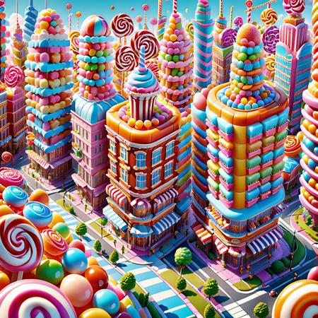 (candy land Explore a candy land realm filled with edible architecture,  where gumdrop skyscrapers rise to dizzying heights,  and the city streets are paved with smooth,  vibrant gummy bricks.),  8k octane render,  high detail,  masterpiece,  hyperdetailed,  intricate details, <lora:EMS-62765-EMS:0.600000>