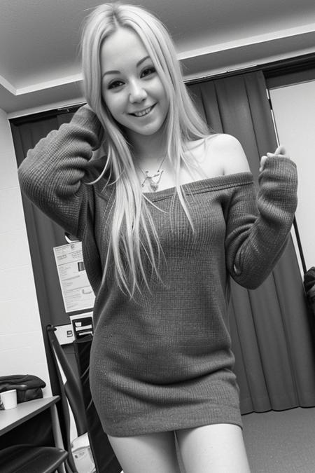 (Amateur Shot:1.3) DV Tower13_Bianca, 18 age, (petite, slim, slender,no abs, narrow waist:1.3)  (Wearing a tight short mini dress) (at a high school in london:1.4) ((Photo Focus, DOF, Aperture, insanely detailed and intricate, character, hypermaximalist, hyper realistic, super detailed,))  (smile at viewer:1.3)
