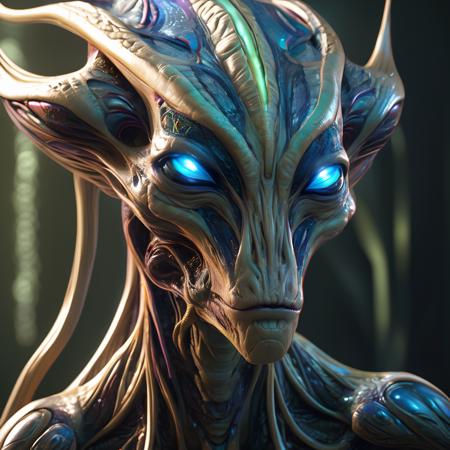 A detailed and intricate digital art piece in a cinematic style, this ultra high resolution portrait of a powerful alien beast is a true masterpiece. The beautiful lighting and playful design make it a trend-setter on ArtStation. A true award-winning work.