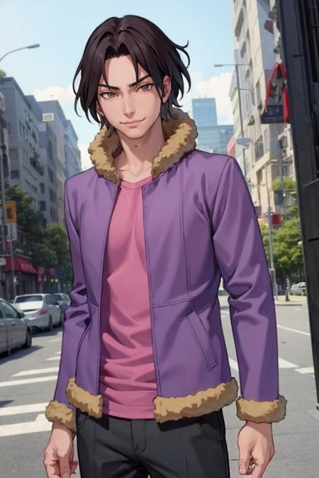 ronaldodesu2, purple jacket, fur trim, pants