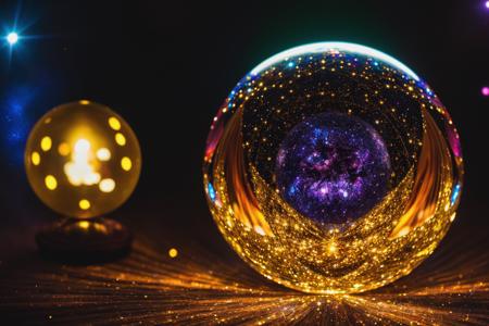 masterpiece, best quality, sparkling crystal ball,  (multiverse:1.2), stars, galaxy, magic, cinematic, intricate details, vivid color, dark room,