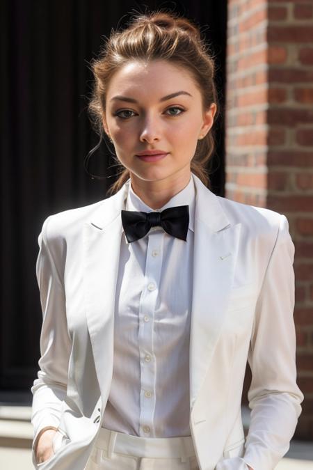 HD photo of beautiful mshn_monicaollander wearing white suit with black bowtie