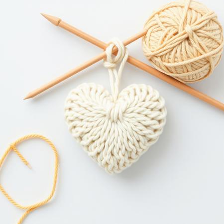ball and knitting needles, knitted heart