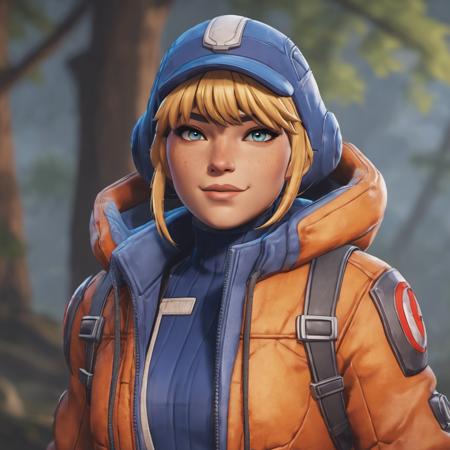 anime artwork night time portrait of full body wattson (apex legends) woman waving freckles, (squatting:1.3), high quality, clear focus, blonde hair, bangs, fringe detailed, blue headwear, woods background, dark moody lighting, sharp contrast    <lora:Watts0n-000018:0.6> <lora:offset_0.2:1> . anime style, key visual, vibrant, studio anime,  highly detailed