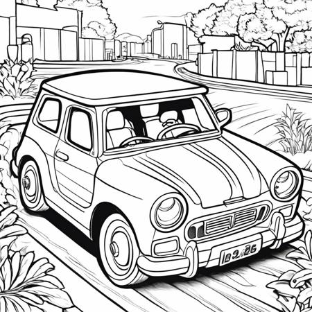 A car toy, small car toy, ColoringBookAF,  <lora:ColoringBook:1>