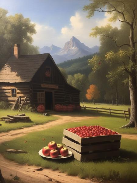 <lora:06NatureArt_Hap_XL:1>, Albert Bierstadt style, oil painting, Went apple picking. Now going to make a pie. By Dreamerð,