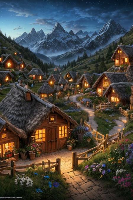 (score_9,score_8_up,score_7_up,score_6_up, photorealism, intricate details, extremely detailed, masterpiece, sharp, high contrast,
anime, masterpiece, intricate:1.3), (best quality, hires textures, high detail:1.2), (4k),(incredibly detailed:1.4), Cinematic Lighting riverside hobbit village full of farms and hobbits with gardens and flowers intricately detailed, true masterpiece, 8k, hdr, vibrant neon, led rgb studio quality OverallDetail