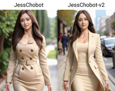 masterpiece, (realistic photo) of JessChobot-6000 walking down the sidewalk wearing a pencil_dress and a beige colored overcoat, beautiful hair, beautiful eyes, detailed facial features, waist, nice clothes, <lora:hauteCouturePencil_v11:0.5>