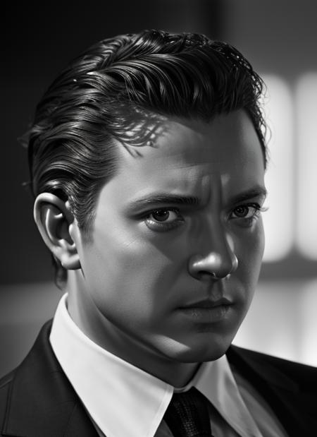 owy1 HDR, 8K resolution, intricate detail, sophisticated detail, depth of field, photorealistic, sharp focus, Portrait of a man wearing  Black Suit, White Dress Shirt, Skinny Black Tie, Black Sunglasses, Reservoir Dogs-style Earpiece, portrait, elegant, intricate, digital painting, artstation, concept art, smooth, sharp focus, illustration, art by artgerm and greg rutkowski and alphonse mucha,
<lora:OrsonWellesYoung:.97>