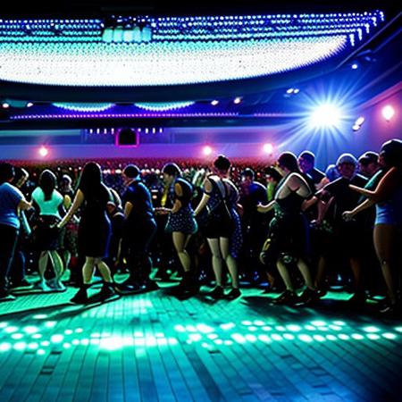 Crowd, party, dynamic lighting, Best quality, Goth, Goth clothing, Goth Décor, Bar, dance floor, Well lighted, Focus one person