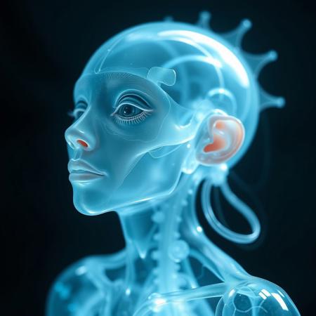 Masterpiece protozoa/humanoid, bioluminescence translucent  body, with no ears and no nose, 32k, 16k, 8k, masterpiece, cinematic art,