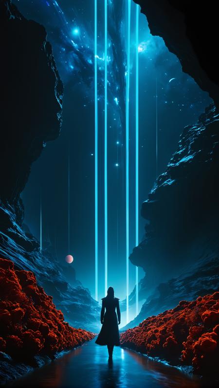 <(score_9,score_8_up,score_7_up,score_6_up,score_5_up,score_4_up):1.0>,
<(Amidst the shimmering darkness, strange cosmic structures loom, pulsating with vibrant energy. Neon hues crisscross in the sky, defying gravity as they intertwine in intricate networks. Ethereal liquid crystals cascade like waterfalls, forming mesmerising currents in the fluid expanse of the cosmos. Mythical creatures, both organic and mechanical in nature, engaged in celestial ballets. Tachisme elements emerge from the depths, splattering iridescent paints across the inky stage, leaving trails of audacious brushstrokes behind. Through the glistening veil, behold the convergence of science-fiction and fantastical elements in these intriguing mythical nightscapes):1.0>,
<(detailed matte painting, deep color, fantastical, intricate detail, splash screen, complementary colors, fantasy concept art, 8k resolution trending on Artstation Unreal Engine 5):0.9>
<lora:add-detail-xl:1>,
<lora:zavy-cntrst-sdxl:1>