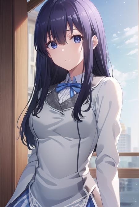 ayaseayatsuji, <lora:ayase ayatsuji s1-lora-nochekaiser:1>,
ayase ayatsuji, long hair, black hair, hair over one eye, (grey eyes:1.3),
BREAK skirt, long sleeves, school uniform, juliet sleeves,
BREAK indoors, classroom,
BREAK looking at viewer, (cowboy shot:1.5),
BREAK <lyco:GoodHands-beta2:1>, (masterpiece:1.2), best quality, high resolution, unity 8k wallpaper, (illustration:0.8), (beautiful detailed eyes:1.6), extremely detailed face, perfect lighting, extremely detailed CG, (perfect hands, perfect anatomy),