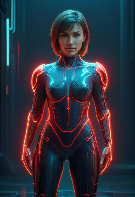 lexa doig as a cute hyperintelligent curvy cyberspace ninja, holding a sharp futuristic red glowing halberd, age-28, (smirking), perfectly engineered, scifi pointy scooped bob haircut, glowing glowneon white porcelain bodysuit covered in intricately detailed yellow circuit lines, futuristic fashion, square shoulders, big sleeves, wide hips, hourglass figure, tight pants, in front of a vast green mad-cyberspace cyberpunk city skyline, science fiction style, masterpiece, high resolution
(Professional photography, tilt-shift lens:0.9)