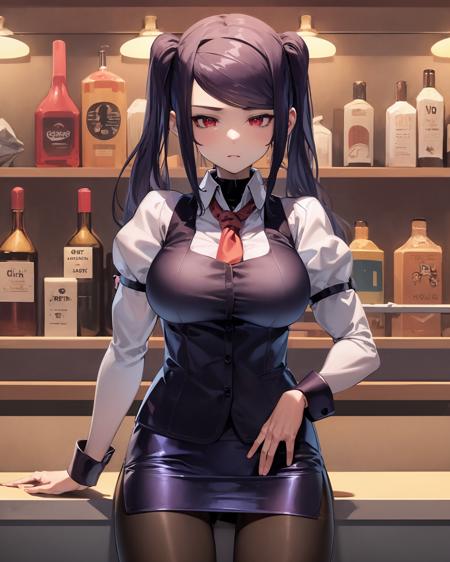 (extremely detailed CG unity 8k wallpaper),(masterpiece), (best quality), (ultra-detailed), (best illustration),(best shadow), cowboy shot, (sharp eyeliner, eyeshadow, detailed eyes:1.1), bar, bartender
,BREAK 
(jill:1.2)
<lora:Jill_Stingray:1>