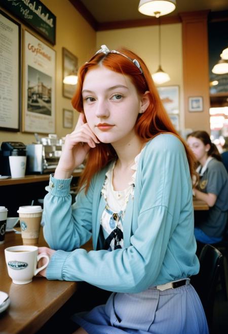 1girl 18yo, wearing fashionable clothing at a coffeeshop,
realistic photograph by Ansel Adams , Hasselblad 500C/M, Kodak Portra 400,