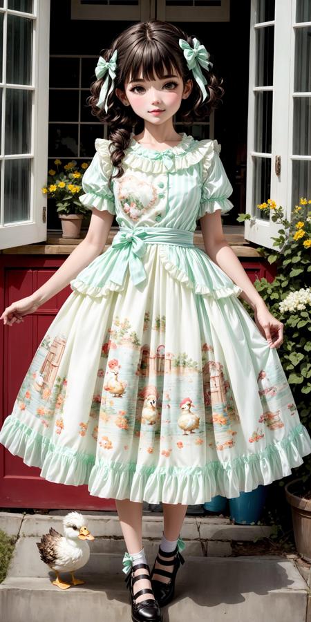 Kawaii Fashion: Pastoral Duck Print Lolita Dress v1.0