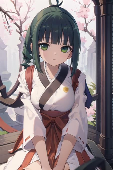 harutakimi, <lora:harutakimitest:1>, haru takimi, bangs, (green eyes:1.5), ponytail, green hair, blunt bangs, (medium breast:1.2)
BREAK skirt, japanese clothes, hakama, hakama skirt, miko, red hakama,
BREAK looking at viewer,
BREAK outdoors, shrine,
BREAK <lora:GoodHands-vanilla:1>, (masterpiece:1.2), best quality, high resolution, unity 8k wallpaper, (illustration:0.8), (beautiful detailed eyes:1.6), extremely detailed face, perfect lighting, extremely detailed CG, (perfect hands, perfect anatomy),