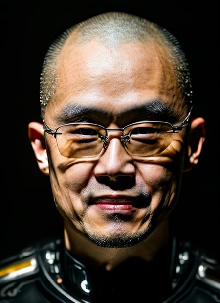 close up portrait Changpeng Zhao Binance CEO,  chinese man in glasses, bald,  <lora:CZ_2_CH:1>
1mecha, best quality, biomechanical, complex robot, hyper realistic, (hyper detailed:1.25), intricate, (insane fine details:1.1), Extremely sharp lines, scifi aesthetic, a masterpiece, featured on zbrush central <lora:insanobot:1>