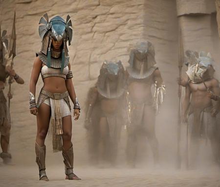 photo of beyonce as a muscular fit female  <lora:stargateHorus-SDXL:1.0>  stargateHorus in a eqyptian desert, mix of natural lighting and artificial lighting, cinematography by Karl Walter Lindenlaub, directed by Roland Emmerich, (photorealistic:1.2), (claws:1), big breasts,