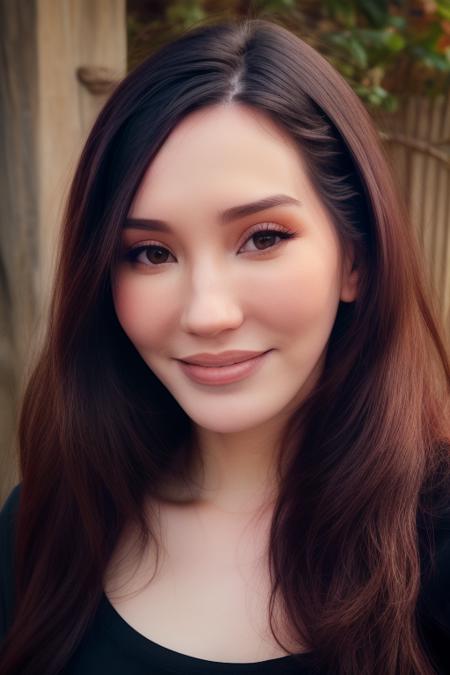 instagram photo, closeup face photo of a woman in black shirt, pale skin, hard shadows,
outdoors background, long black hair, looking at camera, smiling, grin,
laurench3n <lora:laurench3n_v6:1.2>