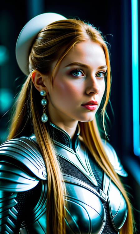 cinematic still The colorful and bright scene is reminiscent of science fiction. The long-haired princess Zelda is dressed in intricate porcelain armor inspired by Vermeer's "Girl with a Pearl Earring." Her white, glowing eyes emit neon light, and the dynamic lighting creates a sense of speed and intensity. The background contrasts deep blacks with bright elements of a misty night. The dynamic scene emphasizes motion with streaks and enhances the feeling of swift movement. The photorealistic close-up portrait exudes a polished sci-fi aesthetic . emotional, harmonious, vignette, 4k epic detailed, shot on kodak, 35mm photo, sharp focus, high budget, cinemascope, moody, epic, gorgeous, film grain, grainy, The colorful and bright scene is reminiscent of science fiction. The long-haired princess Zelda is dressed in intricate porcelain armor inspired by Vermeer's "Girl with a Pearl Earring." Her white, glowing eyes emit neon light, and the dynamic lighting creates a sense of speed and intensity. The background contrasts deep blacks with bright elements of a misty night. The dynamic scene emphasizes motion with streaks and enhances the feeling of swift movement. The photorealistic close-up portrait exudes a polished sci-fi aesthetic, sharp focus, cinematic atmosphere, detailed, complex, highly ambient surreal, artistic, romantic, perfect composition, dramatic color, mystical, full clear professional directed, extremely attractive, beautiful, scenic, creative, innocent, stunning