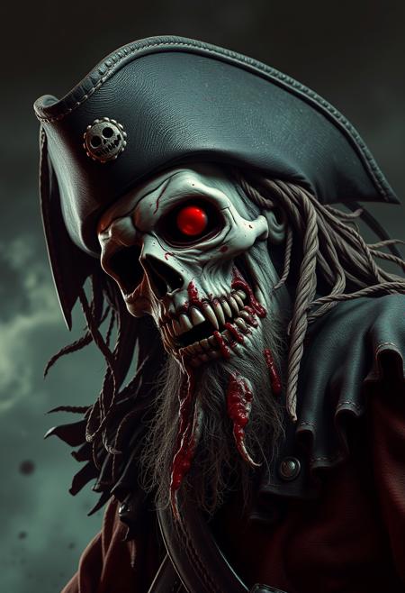 jolly roger, scary, gore, bloody, zombies and ghouls, high quality, 4K, hyper realistic