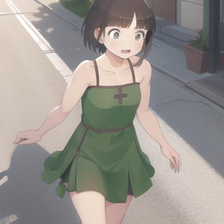 <lora:happa-06:1>, h4pp4, 1girl, short hair, green loincloth, street