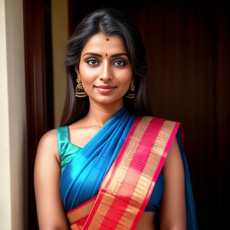 dgdressed, high resolution photo of a woman, with blue eyes, in a sari