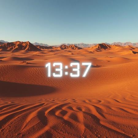 photo realistic, 3BodyCountdown,  desert landscape showing text "13:37"  <lora:3BodyCountdown_Flux_v1:1.3>