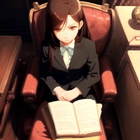 , masterpiece, Highest Quality, Highest Resolution, perfect background, perfect perspective, sharp image, perfect details, perfect lighting, perfect shadows, Perfect lighting, Best background, 1girl, SaltyIcecream, perfect anime style, clothed, solo, solofocus, indoors, sitting in chair,