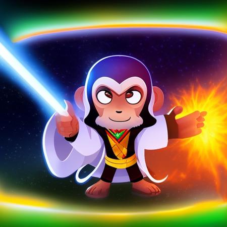 magic hero, godly, laser beams, god rays, dominant pose, monkey, cloak, super powers, Magic The Gathering, magical, fantasy, colorful, realistic