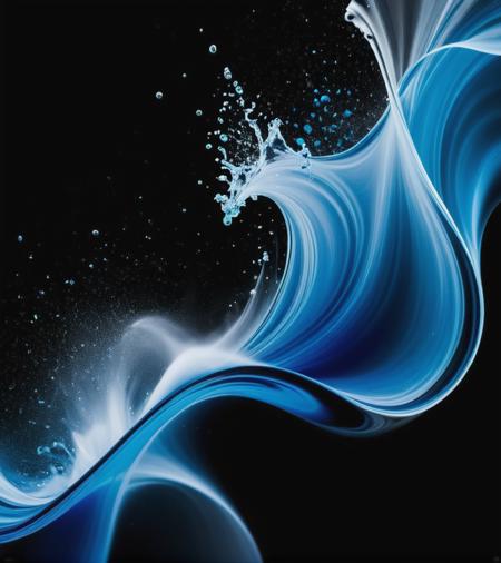 Glitter mist. Paint water splash. Magic spell. Blue silver gray color gradient shiny vapor veil wave on black abstract art background with free space.