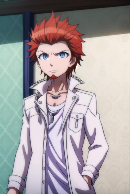 leonkuwata, <lora:leon kuwata s1-lora-nochekaiser:1>,
leon kuwata, short hair, blue eyes, male focus, red hair, facial hair, spiked hair, goatee,
BREAK shirt, jewelry, collarbone, jacket, white shirt, earrings, open clothes, necklace, open jacket, piercing, white jacket, pocket, breast pocket,
BREAK outdoors, classroom,
BREAK looking at viewer, (cowboy shot:1.5),
BREAK <lyco:GoodHands-beta2:1>, (masterpiece:1.2), best quality, high resolution, unity 8k wallpaper, (illustration:0.8), (beautiful detailed eyes:1.6), extremely detailed face, perfect lighting, extremely detailed CG, (perfect hands, perfect anatomy),