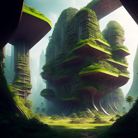 (junglefuturism style:1) overgrown scifi city in massive scale jungle <lora:djzJungleFuturismV21_LoraBooth:1>