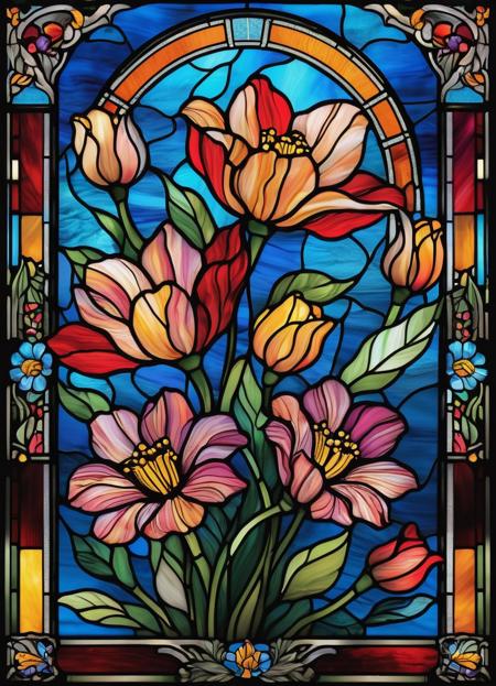 stained glass style, flowers, extremely detailed, colorful