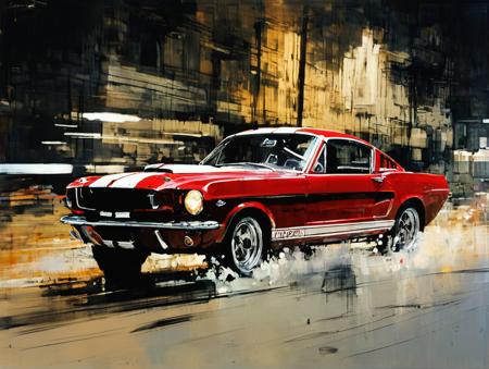 (AshleyWoodArtAI:1.3) painting of Red Velvet 1965 shelby gt350, (driver:1.2),
street race at night, motion blur, highly detailed, cinematic lighting, detailed, 4k, 8k, dslr, 50mm, Hasselblad X2D
heavy brushstrokes, blurred details, occasional burst of vivid color, dim lit setting
 <lora:1965_Ford_Mustang_ShelbyGT350_SDXL_v1_Platypus:1> <lora:AshleyWoodArtAIcc:1><lora:LCMTurboMix_DPM_SDE_Karras:1.0>