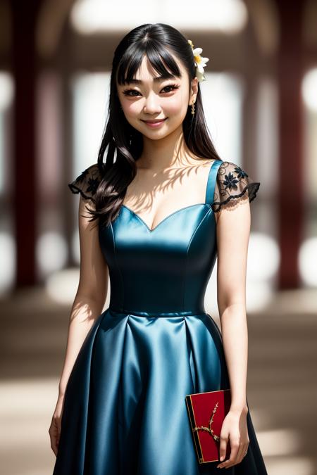 Yu-jinNobodySD15 portrait photo of beautiful woman (smiling:1.2) evening dress depth of field bokeh bright morning light (masterpiece) (best quality) (detailed) (8k) (HDR) (wallpaper) (cinematic lighting) (sharp focus) (intricate) <lora:epiNoiseoffset_v2:1>