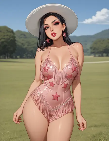 Chappell Roan Style Fringe Star Print Leotard PONYXL