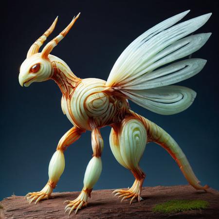 onionstyle<lora:onionstyle:1>, enormous agile mutated sleek insectoid being,  multi-jointed appendages,  long-tailed, icy scales,    griffin wings,