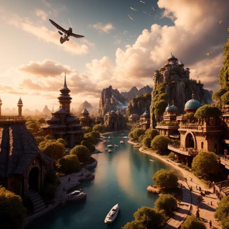 best quality, 4K wallpaper, masterpiece, extremely detailed CG unity 8k wallpaper, extremely detailed eyes, ultra-detailed, intricate details, fantasy, potrait, sky land, sky city, fly city, cloud, 4esthet1c, <lora:AestheticScene:1>