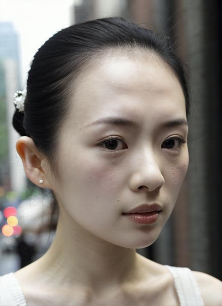 photo of sks woman, pale skin, working class in new york city, upper body, detailed skin, 20 megapixel, canon eos r3, detailed skin, detailed, detailed face, <lora:locon_zhangziyi_v1_from_v1_64_32:1.25>