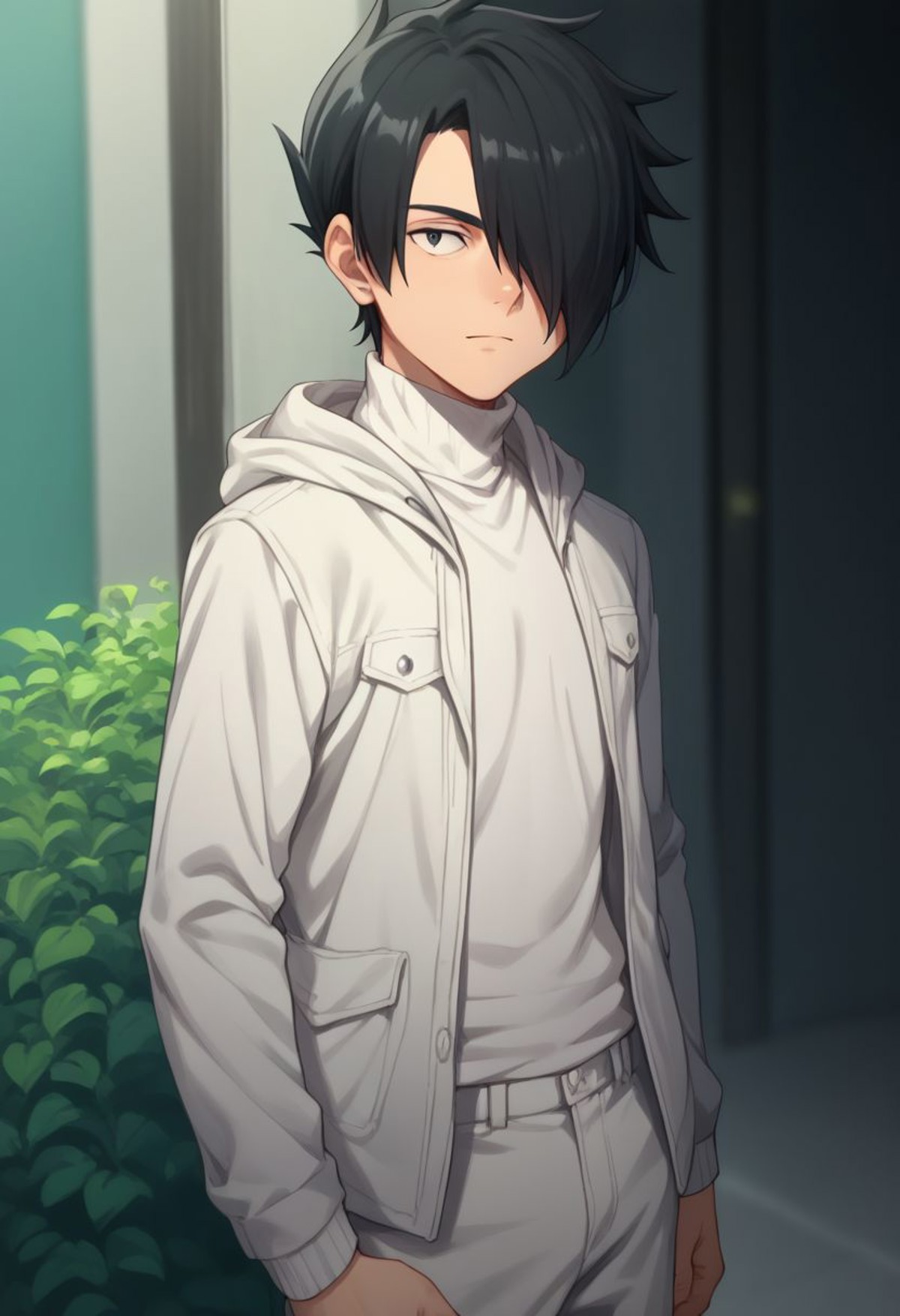 score_9, score_8_up, score_7_up, source_anime, highly detailed, 
ray, 1boy, black hair, hair over one eye, male focus, bla...