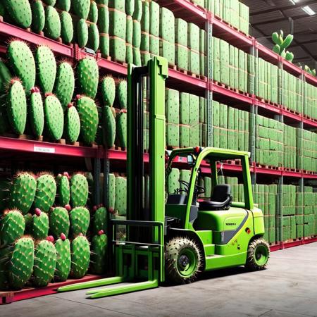 Forklift working the warehouse <lora:Prickly Pear Style v1:1>, Prickly Pear Style,