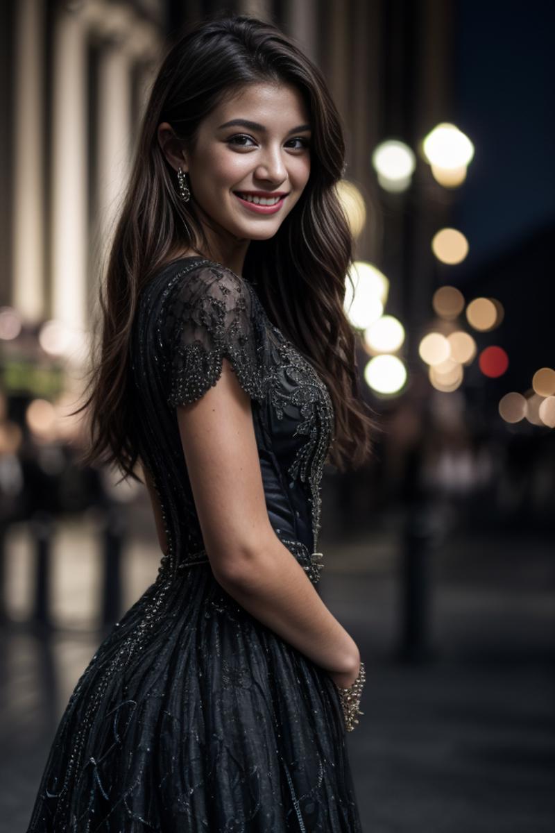 Woman in a black dress posing for the camera.