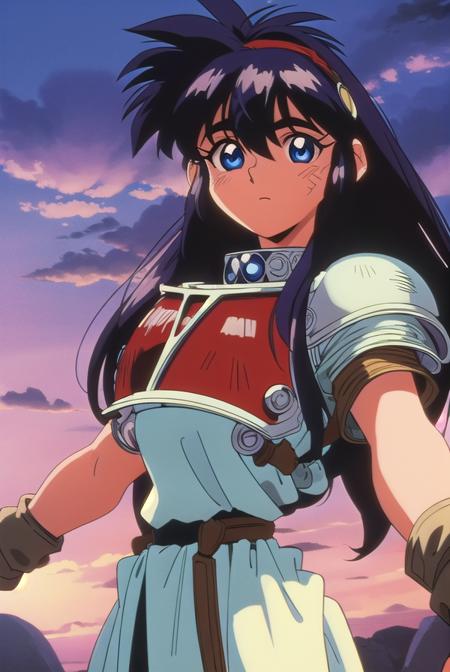 ihrie, <lora:ihrie-lora-nochekaiser:1>,
ihrie, long hair, blue eyes, black hair, (retro artstyle:1.5), (1990s \(style\):1.5),
BREAK gloves, short sleeves, fingerless gloves, armor, shoulder armor, brown gloves, pauldrons, breastplate, red armor,
BREAK looking at viewer,
BREAK outdoors,
BREAK <lyco:GoodHands-beta2:1>, (masterpiece:1.2), best quality, high resolution, unity 8k wallpaper, (illustration:0.8), (beautiful detailed eyes:1.6), extremely detailed face, perfect lighting, extremely detailed CG, (perfect hands, perfect anatomy),