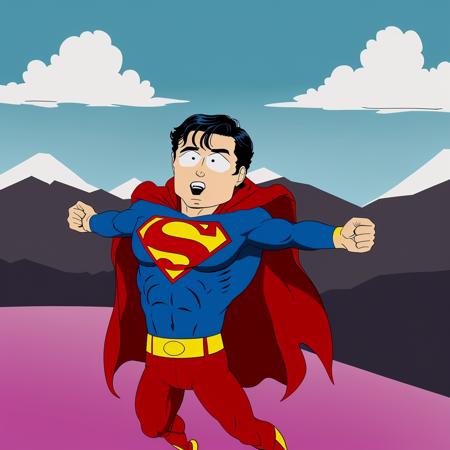 Superman flying in the air, south park style<lora:South Park Style v2:0.5>